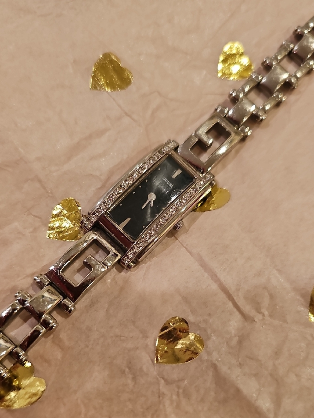 Guess Silver Tone Women's Bracelet Watch with Black Dial
